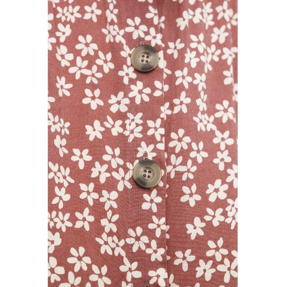 Mimi Chica Mauve Cream Floral Bow Tie Front Cutout Button Front Mini Dress M - Picture 5 of 9